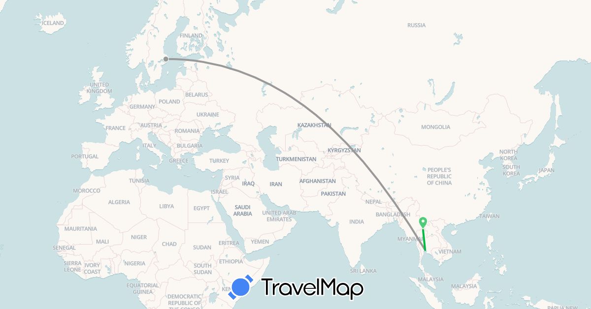 TravelMap itinerary: driving, bus, plane in Sweden, Thailand (Asia, Europe)